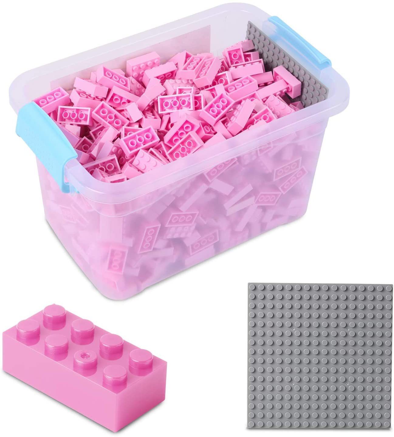 Katara Konstruktionsspielsteine Bausteine Box-Set mit 520 Steinen + Platte + Box, (3er Set), Kompatibel zu allen Anderen Herstellern - verschiedene Farben pink