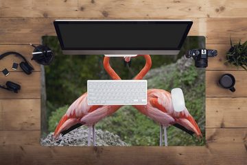 MuchoWow Gaming Mauspad Zwei Flamingos bilden mit ihren Hälsen ein Herz (1-St), Büro für Tastatur und Maus, Mousepad Gaming, 90x60 cm, XXL, Großes