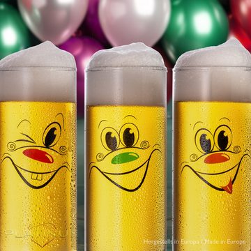 PLATINUX Bierglas Hohe Biergläser mit drei lustigen Gesichtern 300ml, Glas, (max 335ml) Set 3 Teilig Kölschglas Bierstangen Karneval