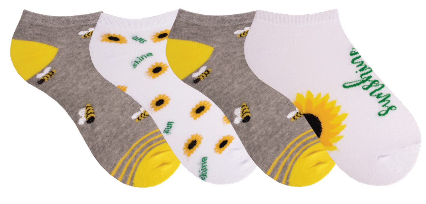 Sonnenblume Sneaker Mein Style Sneakersocken Mein Biene Weiß-Grün Style Socken (4-Paar)