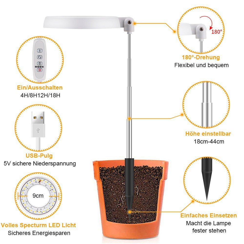 Sunicol Pflanzenlampe Vollspektrum,für Zimmerpflanzen Topfpflanzen drei Timer modi, Helligkeit, einstellbare Samen