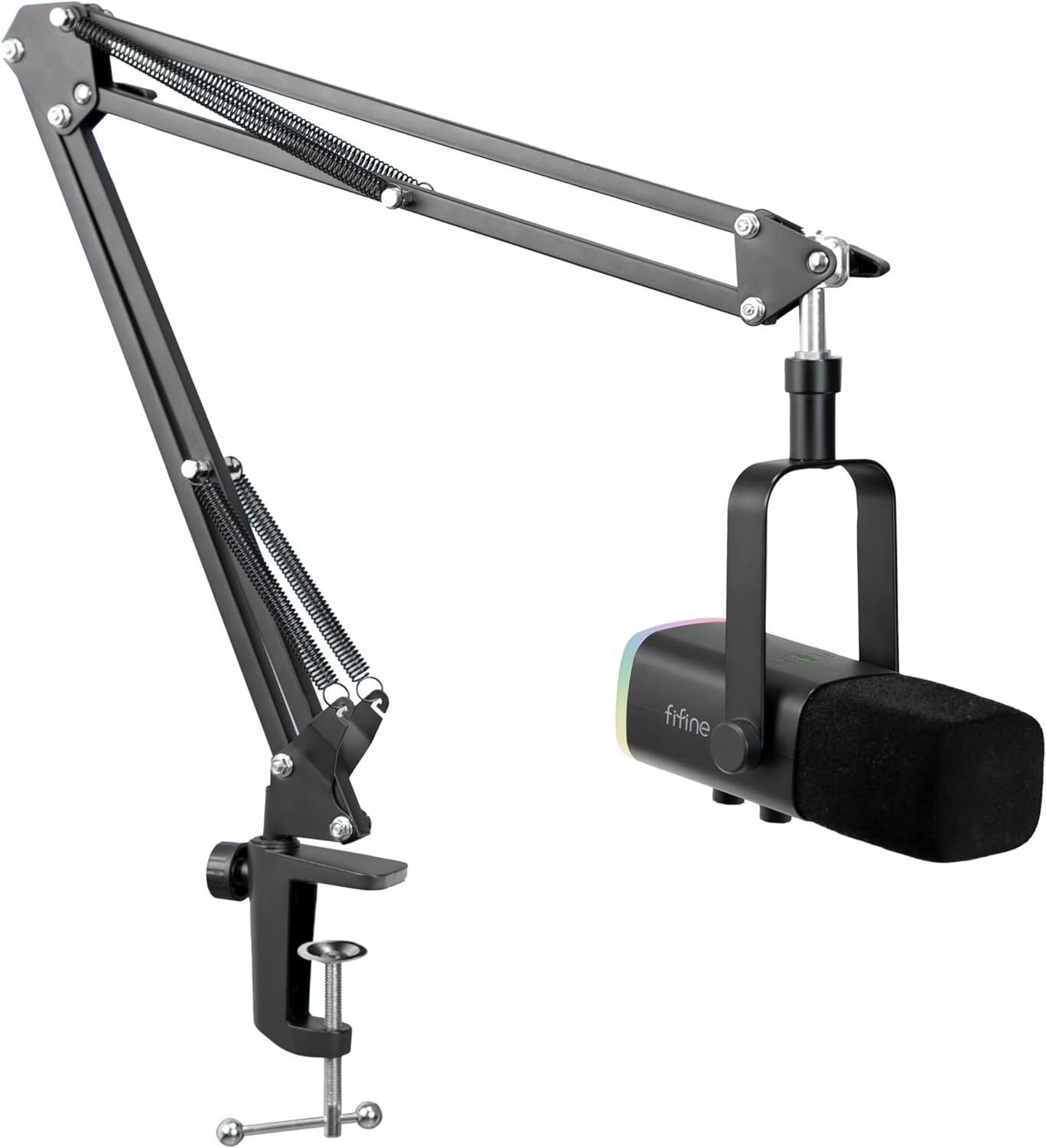 FIFINE Mikrofon XLR Streaming Mikrofon mit Arm für Podcast Studio Gaming Mikrofon, USB Dynamisch Microphone Gaming PC mit Stummschalttaste