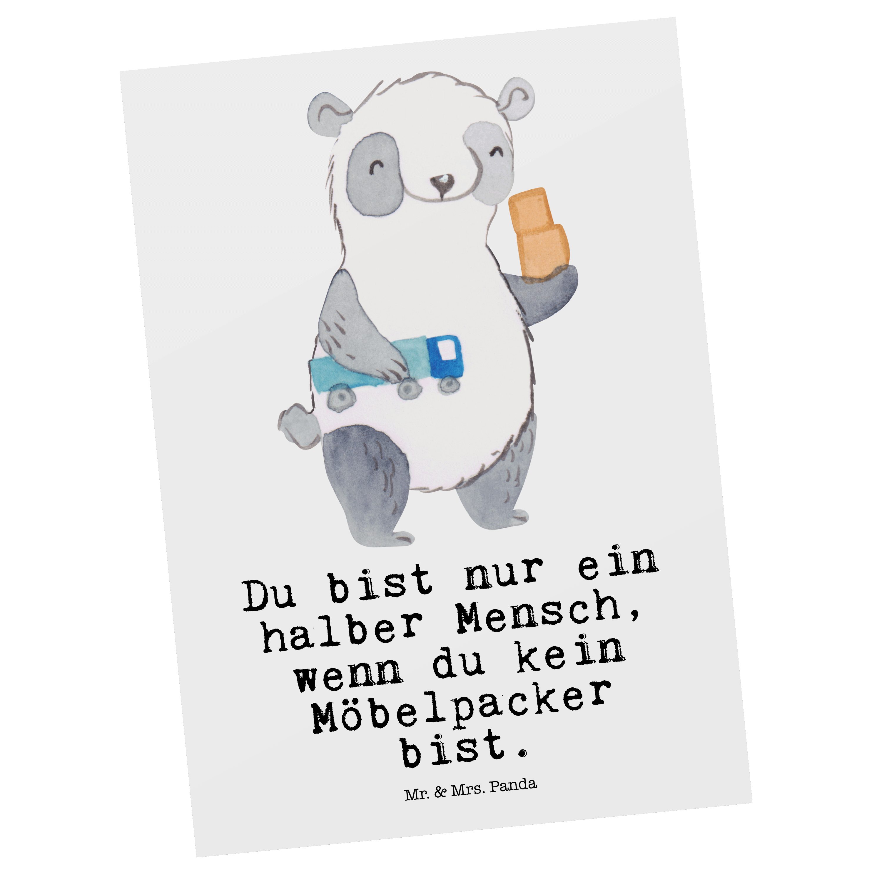Mr. & Mrs. Panda Postkarte Möbelpacker mit Herz - Weiß - Geschenk, Karte, Umzugsservice, Dankesk
