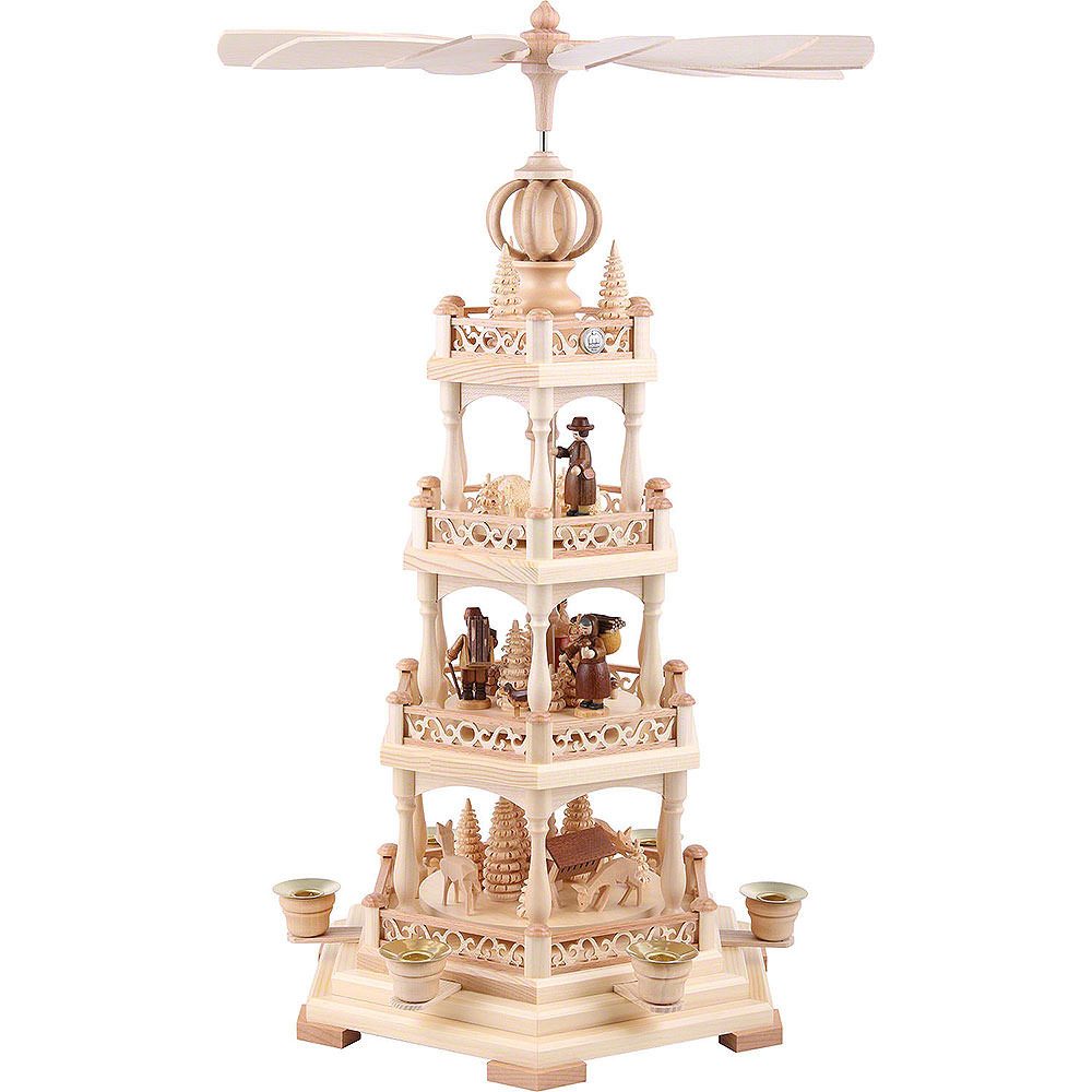 Müller Kleinkunst GmbH Seiffen Weihnachtspyramide 4-stöckige Pyramide Waldmotiv (55cm) von Müller Kleinkunst