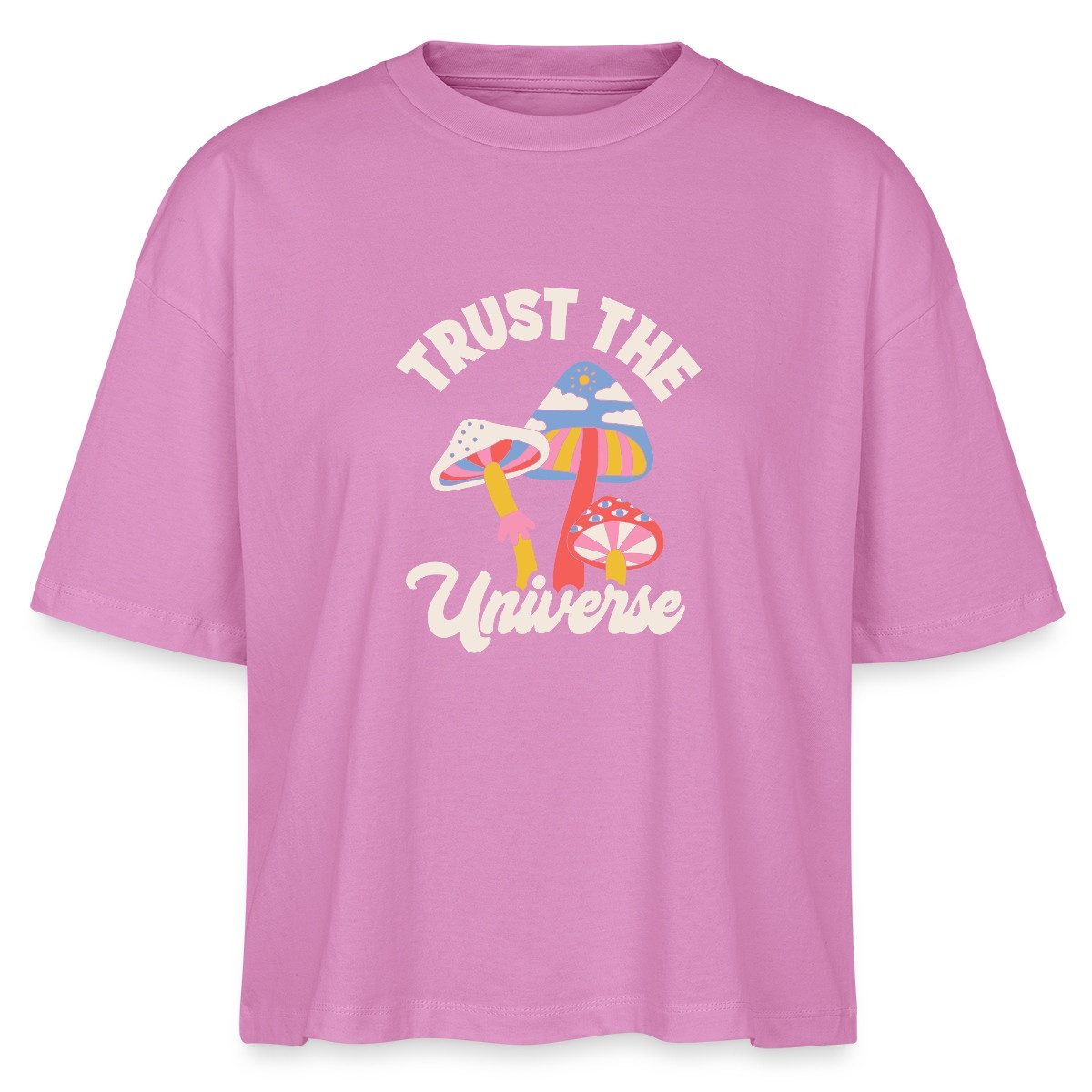 T-Shirt Trust The Universe Buntes Retro Pilz Motiv Boxy Shirt Damen