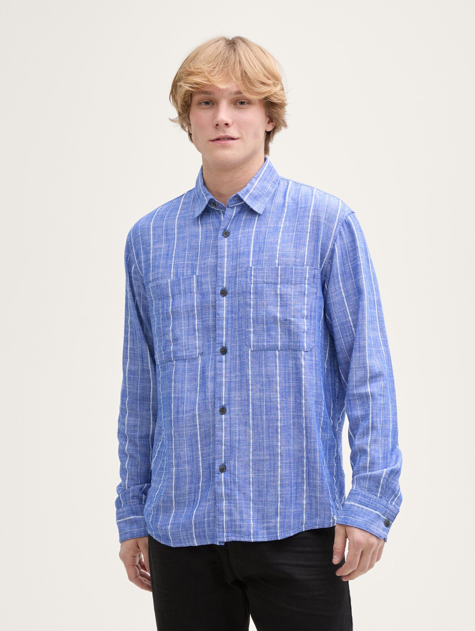 Langarmhemd Relaxed Fit Hemd mit Leinenanteil