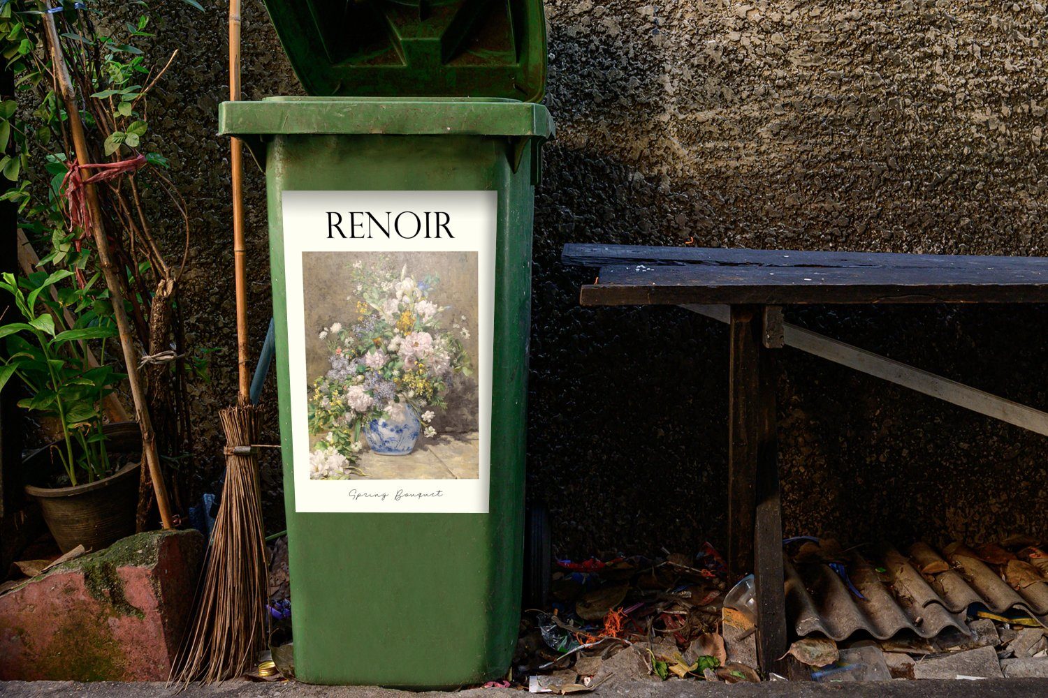 - St), Frühlingsstrauß Wandsticker Mülleimer-aufkleber, Gemälde Renoir - MuchoWow Sticker, Container, Mülltonne, (1 Abfalbehälter