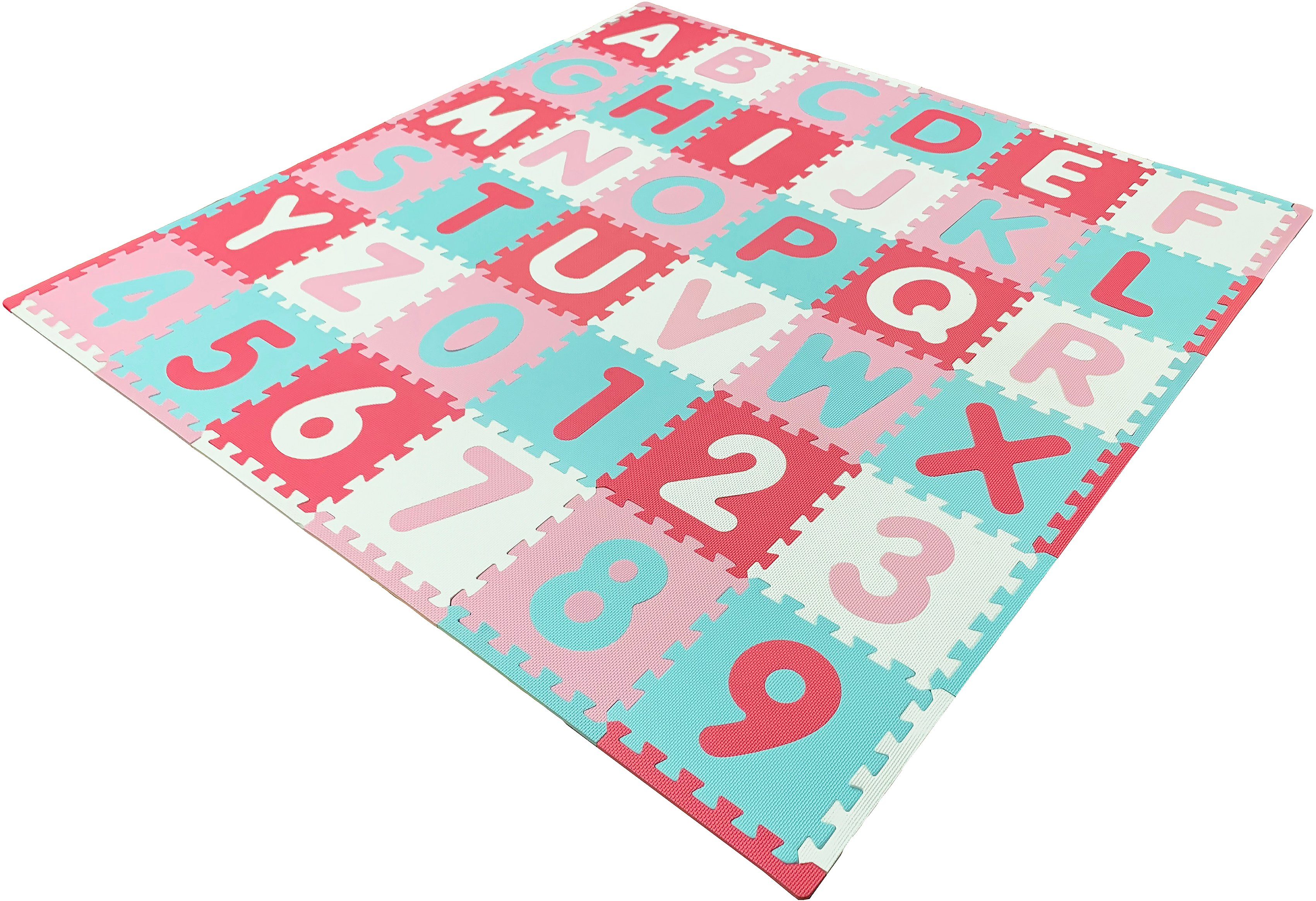 Bodenpuzzle Alphabet Puzzle Puzzleteile, Knorrtoys® + Zahlen, Puzzlematte, Pink-rosa,