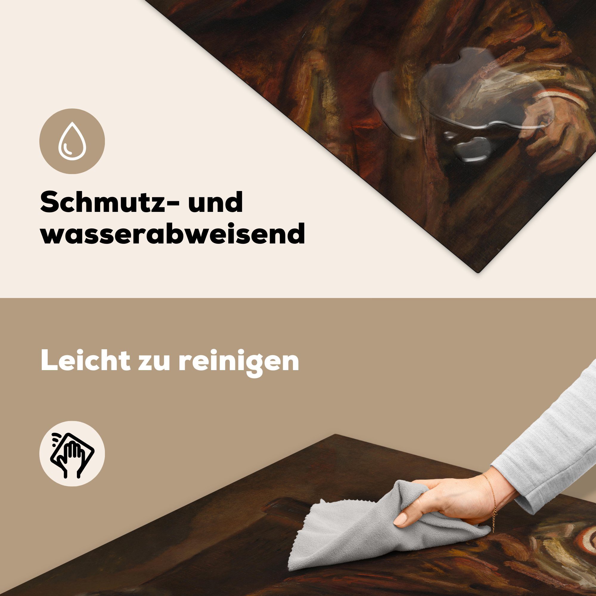 MuchoWow Herdblende-/Abdeckplatte Alter Ceranfeldabdeckung, Gemälde - tlg), Rijn, küche Vinyl, für einer Arbeitsplatte Mann in von cm, van 78x78 (1 Rembrandt Bankette