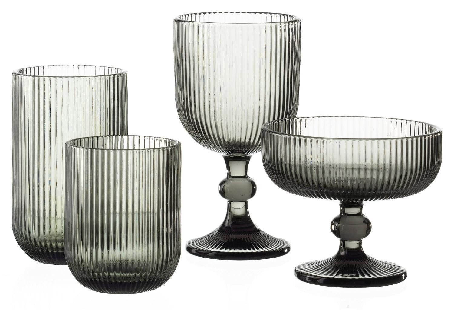 casa NOVA Weinglas GARBRIELLA, 370 ml Fassungsvermögen, Grau, 1-tlg., Glas, mit Rillenschliff