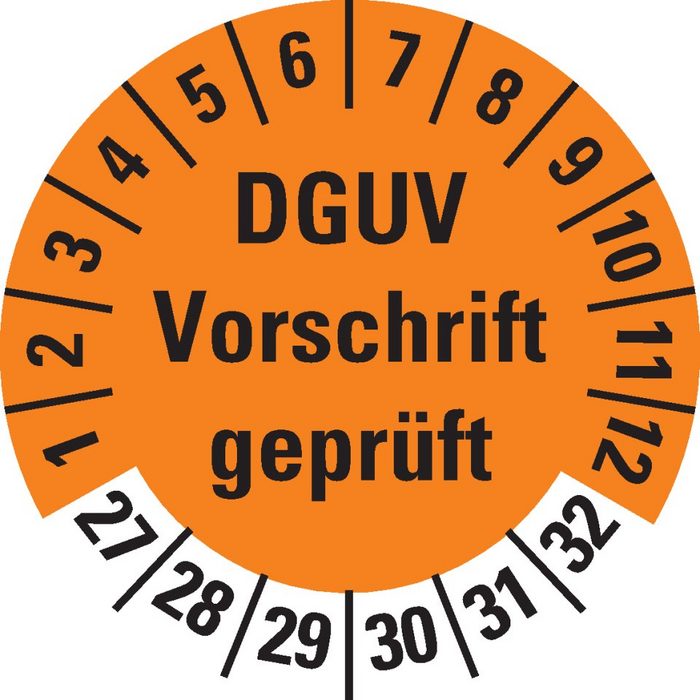Dreifke Hinweisschild Dreifke® Prüfplakette DGUV Vorschrift geprüft 27-32 orange Dokufolie Ø 30mm 18 St/Bogen
