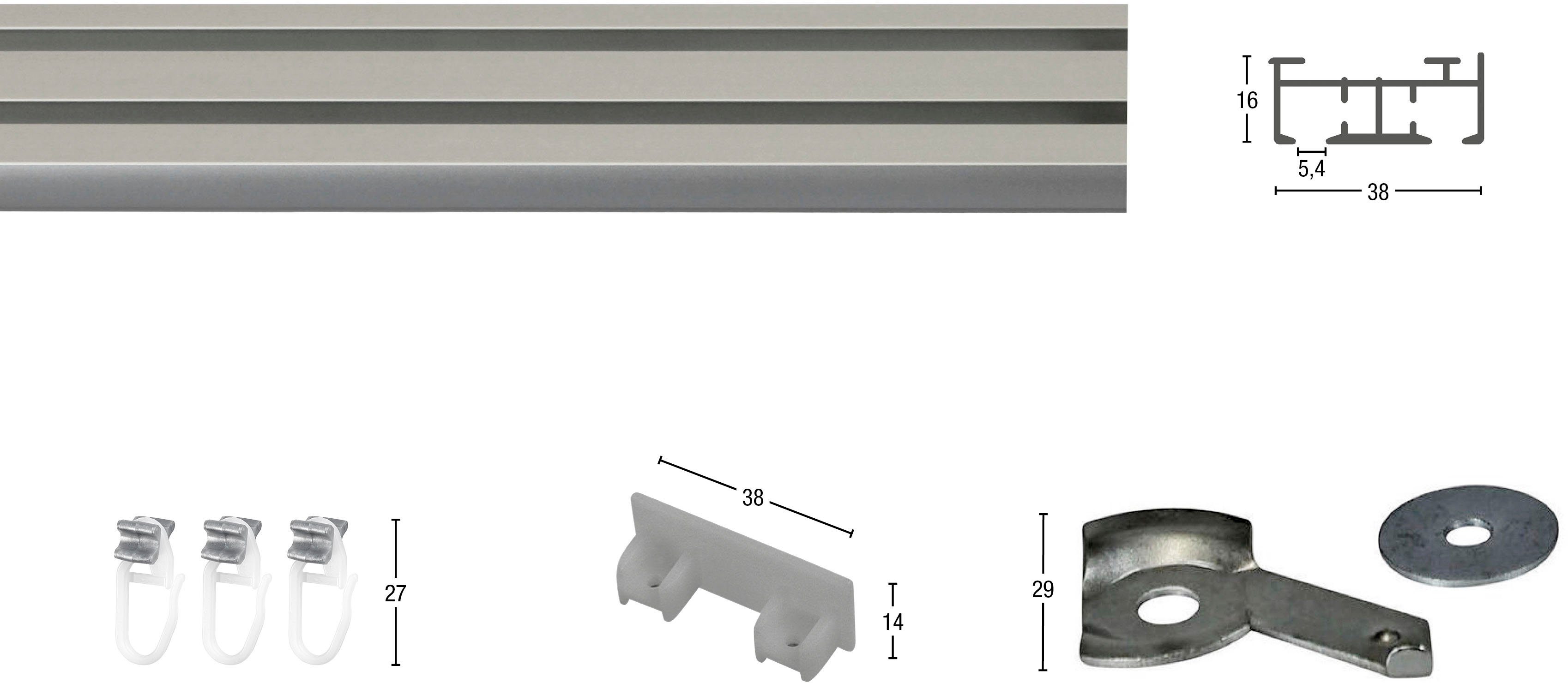 GARESA Gardinenschiene Flächenvorhangschiene SMART, 2-läufig, Wunschmaßlänge, mit Bohren, verschraubt, Aluminium, Kunststoff, Aluminiumschiene für Vorhänge mit Gleiter, verlängerbar, Decke