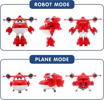 Super Wings Spielzeug-Flugzeug Transformations-Flugzeug Deluxe Supercharged Jett, ca. 15,5 cm große Spiel-Figur, mit Lichtern und Sound-Funktionen