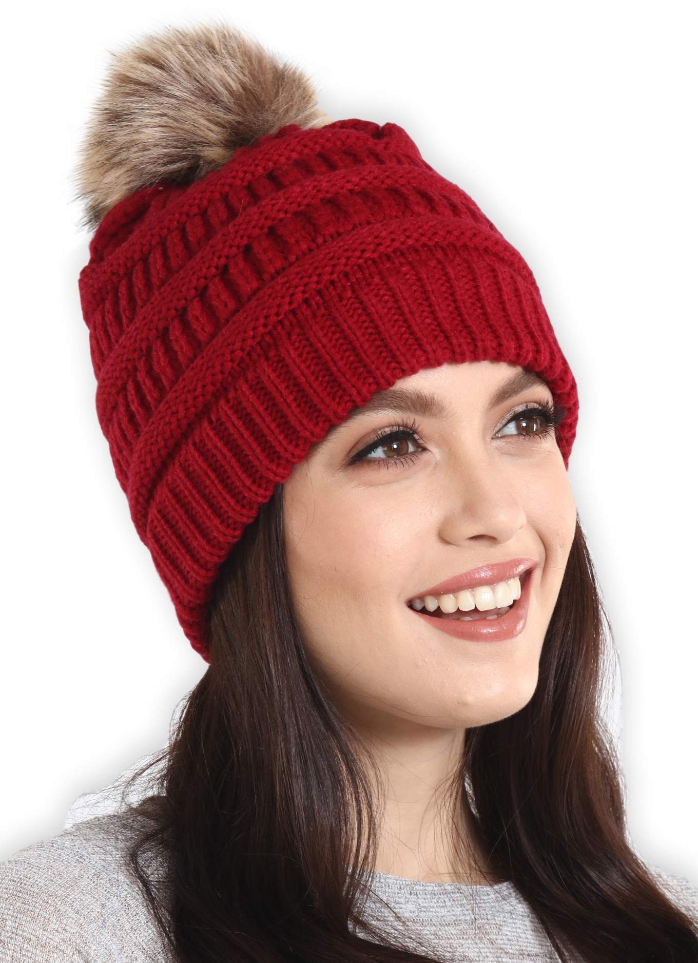 Tough Outfitters Beanie Beanie Strickmütze für Damen One Size Winter Bommel günstig online kaufen