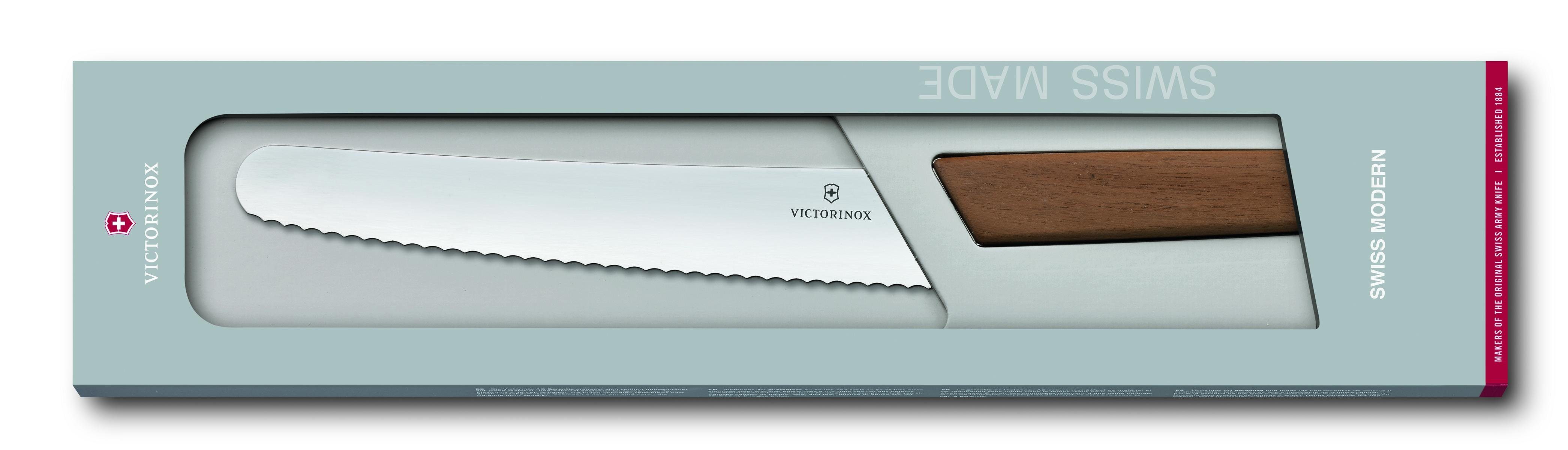 SwissModern Brot- Victorinox und Wellens.,22cm,Nussb.,Geschenks. Taschenmesser Konditorm.,