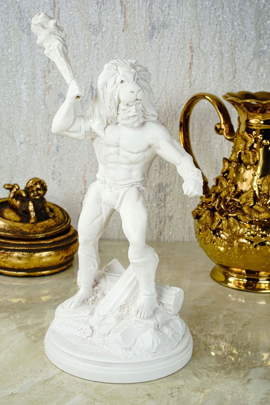 Dekofigur zeus Sohn cm Hercules Skulptur Kremers Alabaster Glück Figur des 28 Schatzkiste weiß