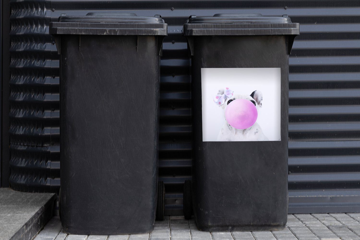 eine Sticker, Hund Container, Mülleimer-aufkleber, Kaugummiblase St), pustet Mülltonne, (1 MuchoWow Ein Wandsticker Abfalbehälter