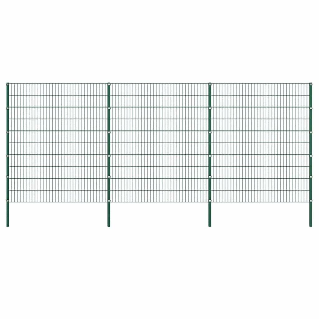 vidaXL Gartenzaun Zaunelement mit Pfosten Eisen 522 x 200 cm Grün, (1-St)