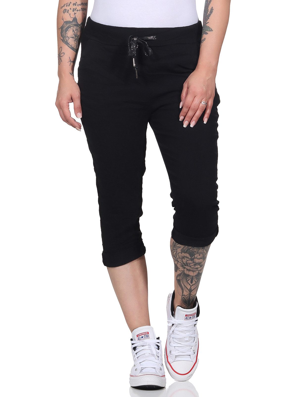 CLEO STYLE Caprihose Damen Capri 8264 34-40 Schwarz günstig online kaufen
