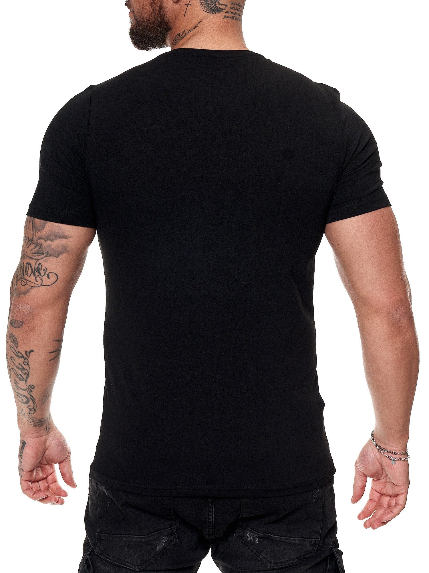 T-Shirt OneRedox im Fitness Kurzarmshirt modischem Tee, Design) 1-tlg., Casual Schwarz Polo TS-3633 Freizeit (Shirt
