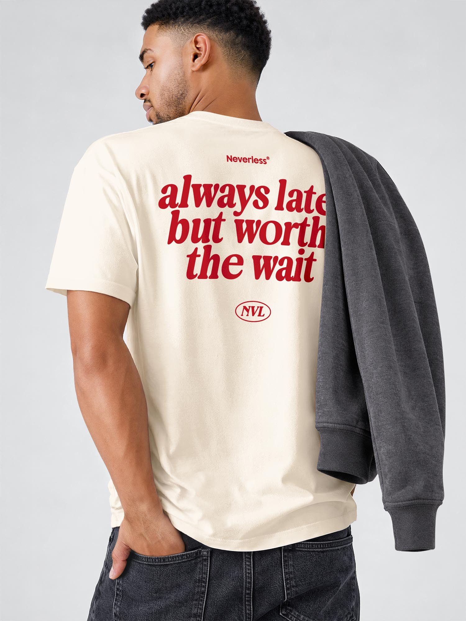Neverless Oversize-Shirt Herren T-Shirt Backprint - always late - Relaxed Fit Printshirt mit Print – Bild 5 von 5