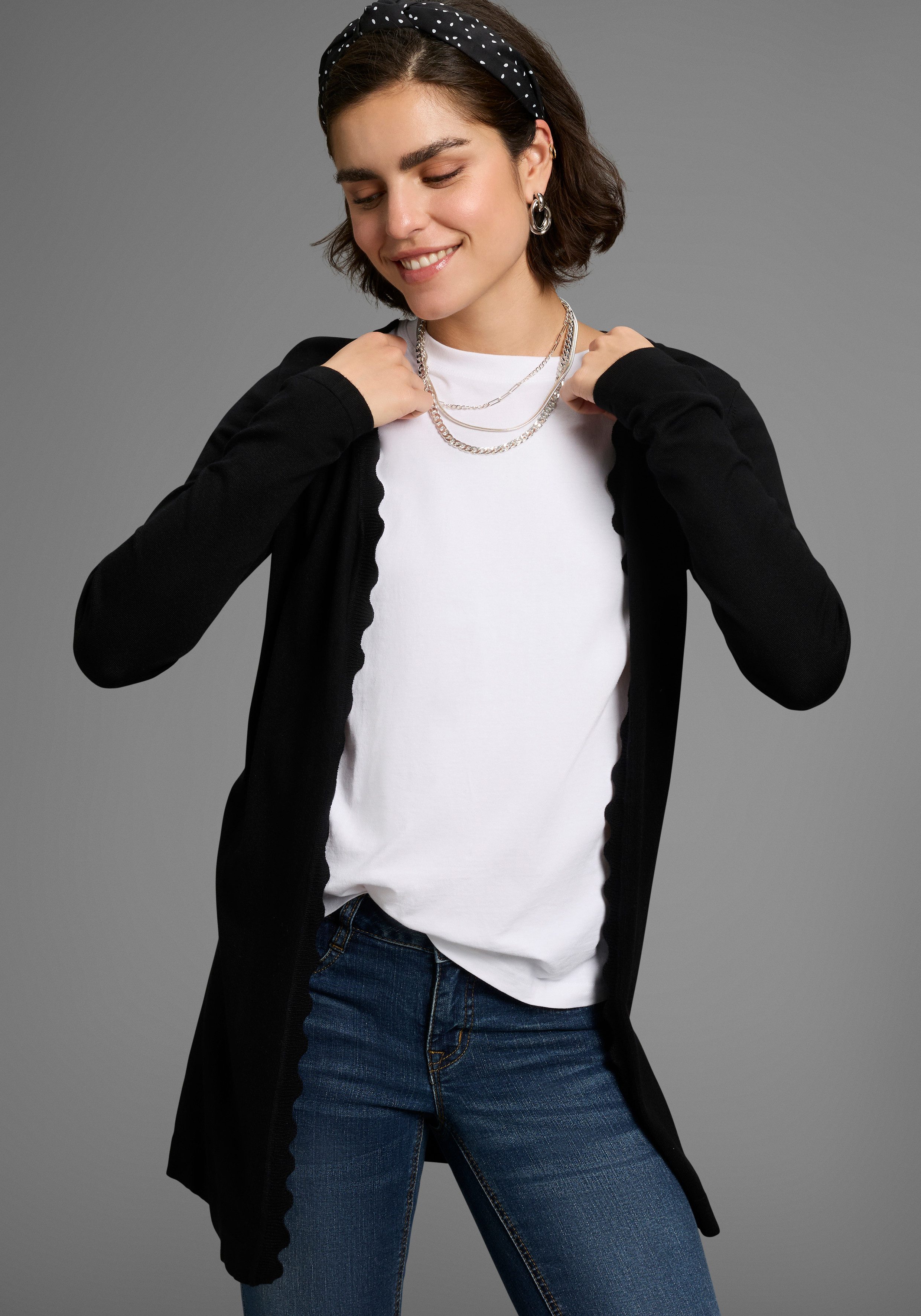Laura Scott Strickjacke mit Wellenkante günstig online kaufen