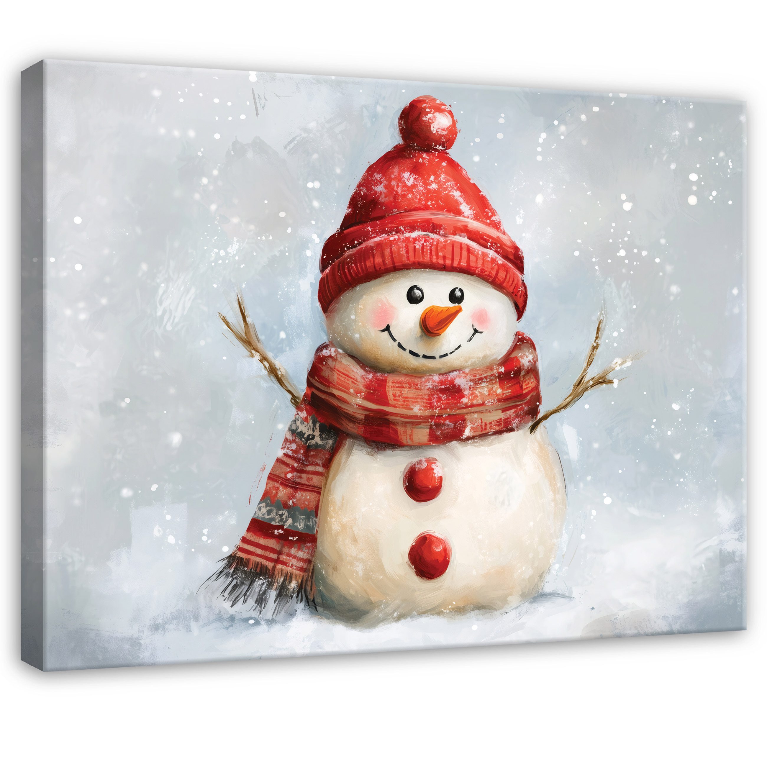 Wallarena Leinwandbild Schneemann Weiß Modern Wandbilder Wand Deko XXL Bilder, Schneemann (groß Bilder Wohnzimmer Schlafzimmer Einteilig, 1 St), Bilder Klein Wohnzimmer Schlafzimmer Küche Wandbild Wand Deko 40x30