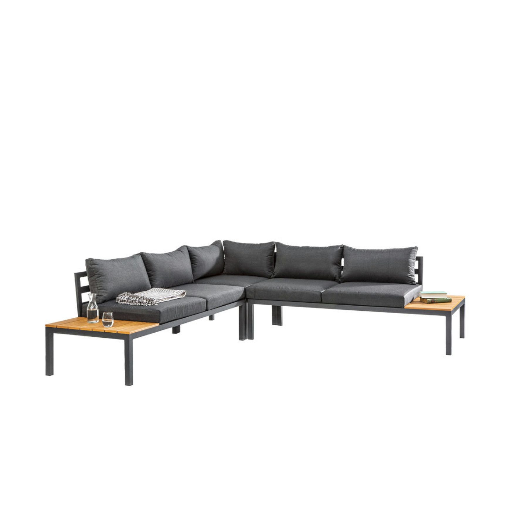 riess-ambiente Sitzgruppe MIAMI LOUNGE 240cm anthrazit/natur/grau · wetterfeste Gartenmöbel, (Einzelartikel, 1-tlg), Aluminium · Outdoor-Loungemöbel für Terrasse & Balkon · inkl. Kissen