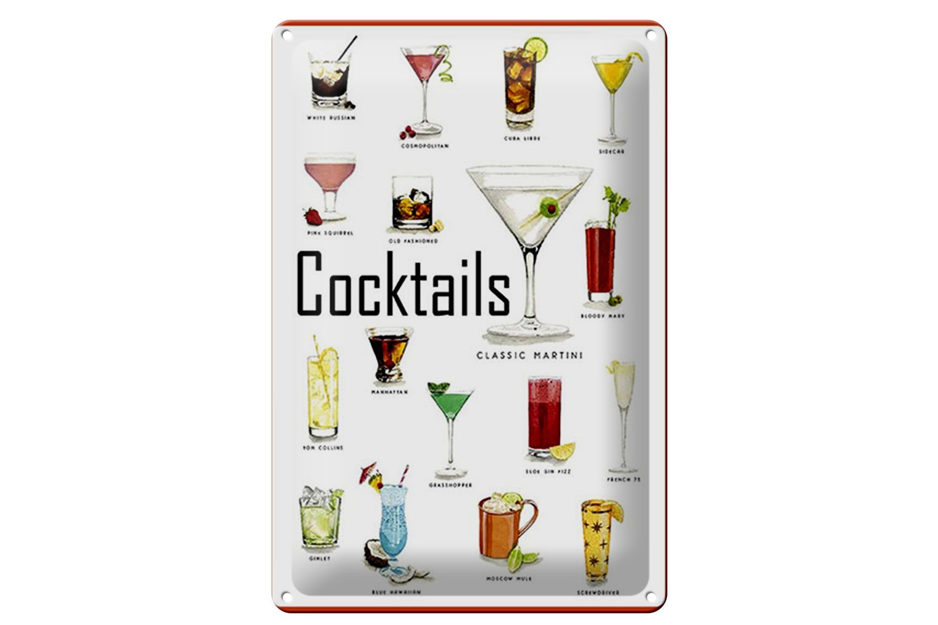 Metallschild 20x30cm Cocktails cuba libre Martini