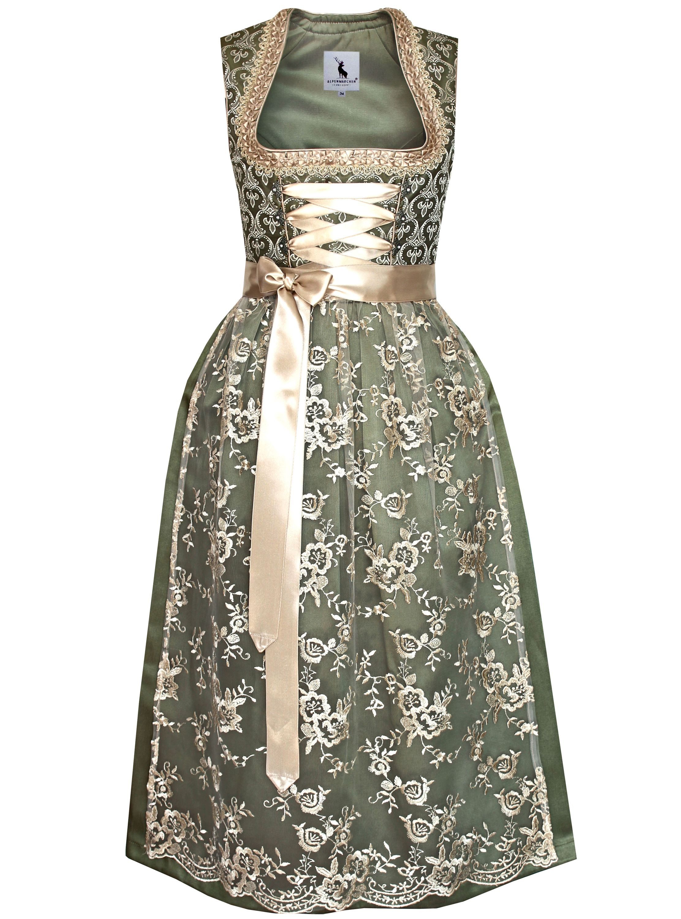 Alpenmärchen Dirndl Langes Dirndl Thea in grün und creme - ALM913