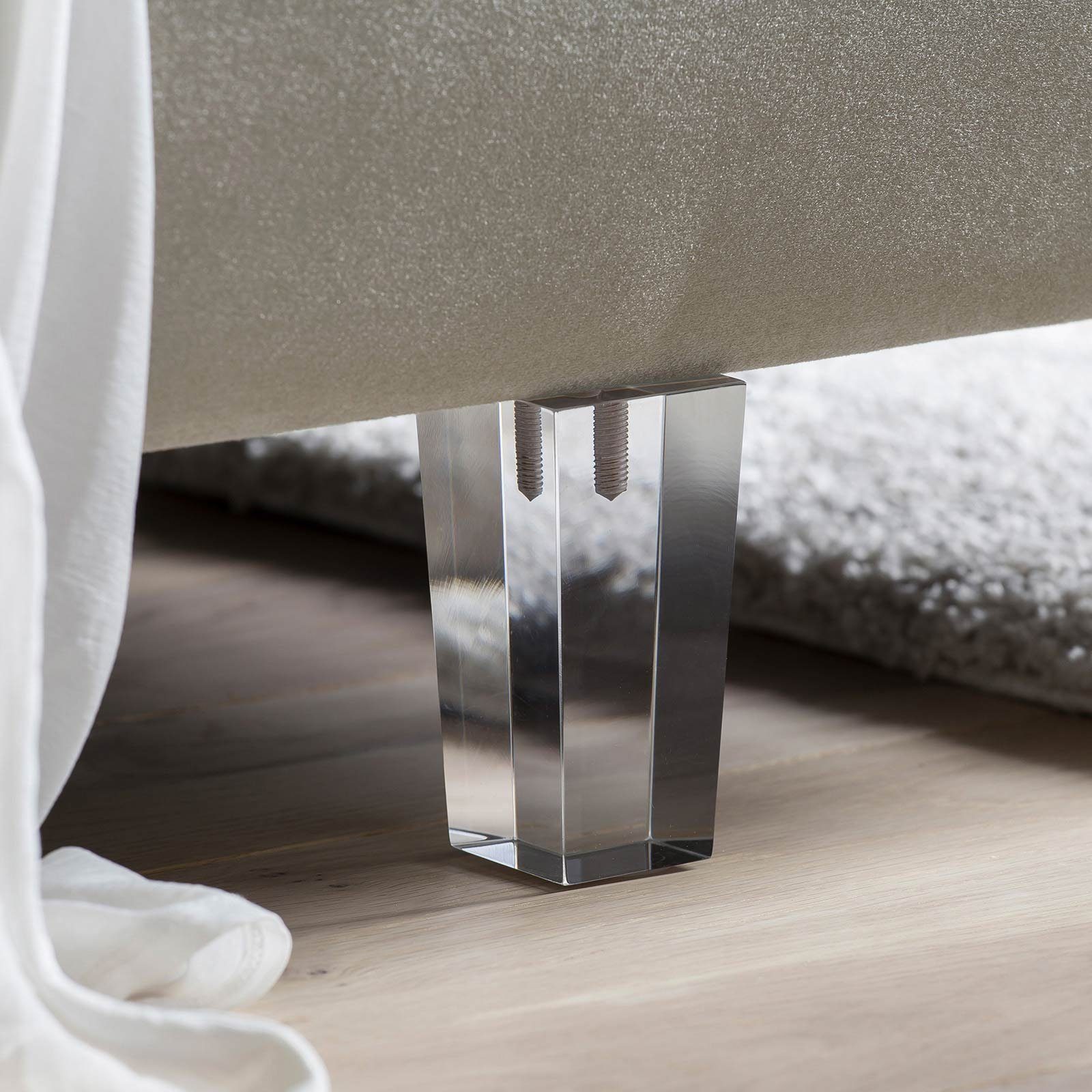 x Glas-Optik Boxspringbett Silber cm, Topper, Vegas 7-St., BettCo Samt), (160 + 200 optionaler Chesterfield-Design Acryl-Füße in