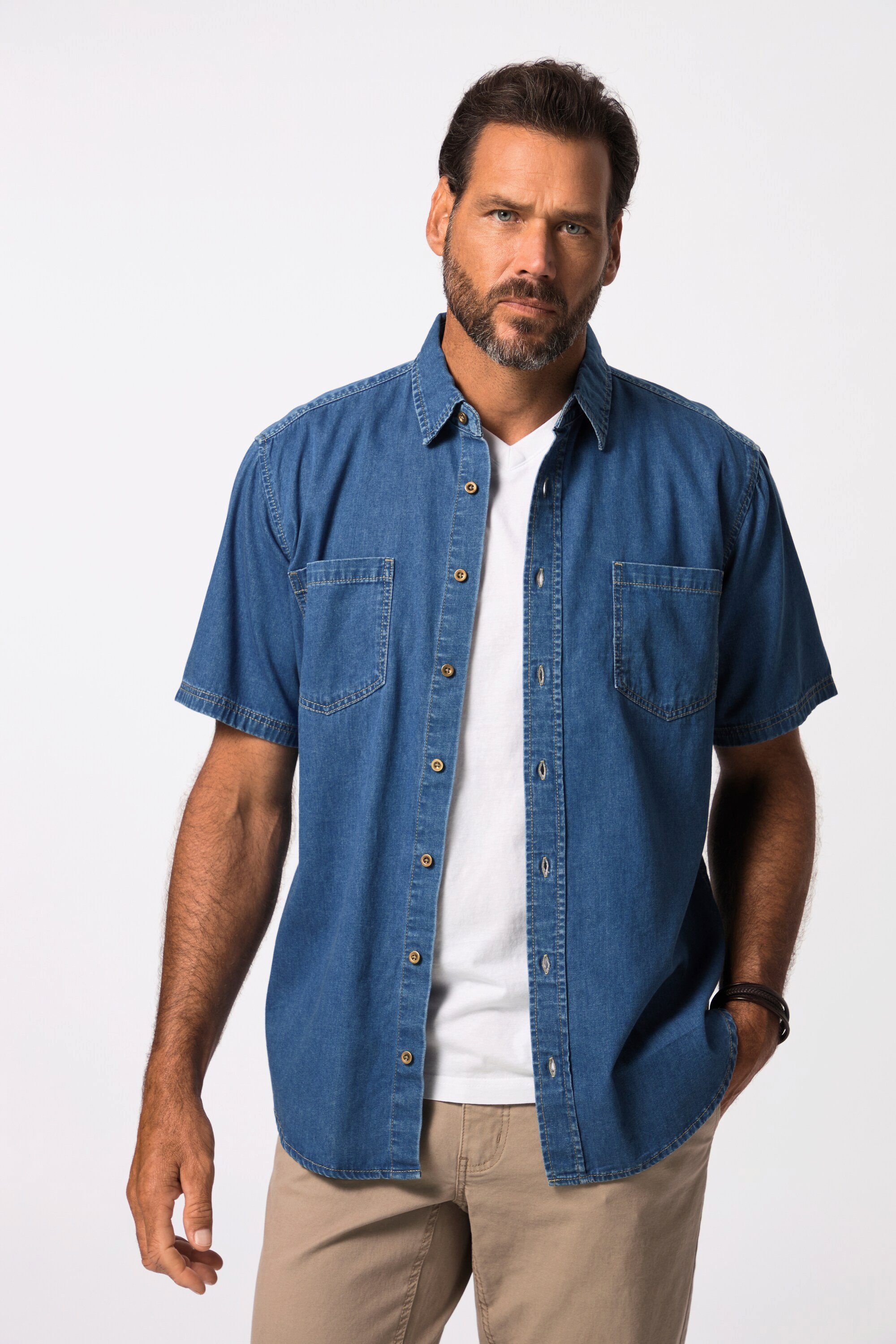 JP1880 Kurzarmhemd Denimhemd Denim Halbarm Modern Fit Passform günstig online kaufen