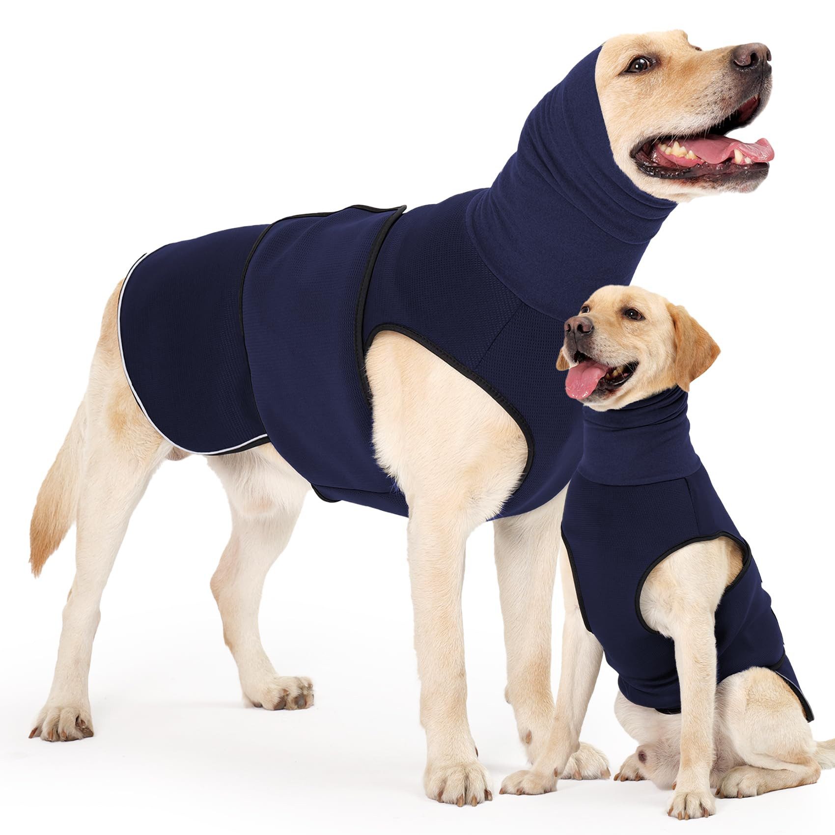Ledander Hundemantel Hundemantel mit beruhigender Kapuze und Ohrenschutz, Hund Beruhigungsweste Hund Rollkragen mit reflektierenden Streifen