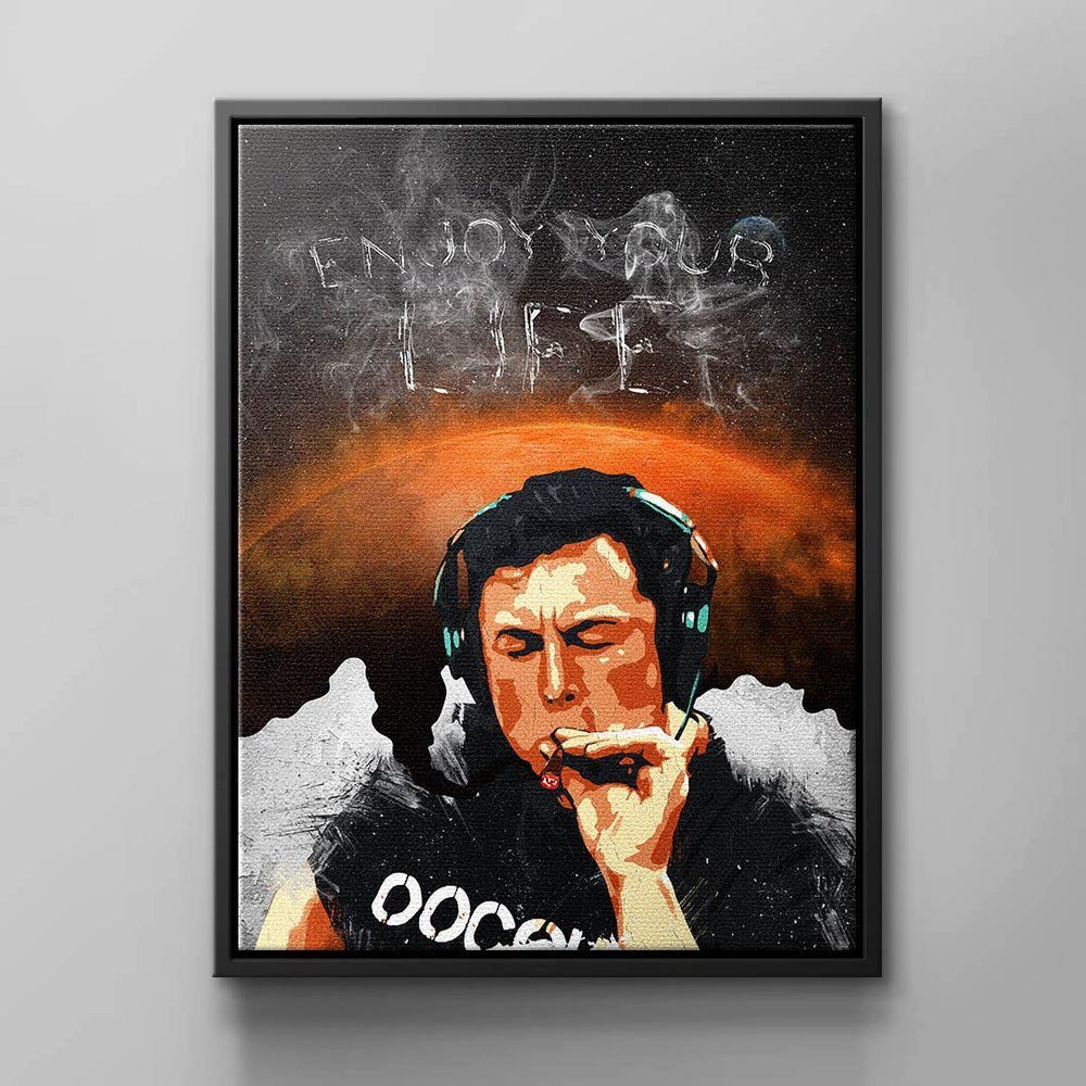DOTCOMCANVAS® Leinwandbild, Wandbild genießen sie das leben männer rauchen kopfhörer schwarz wei schwarzer Rahmen