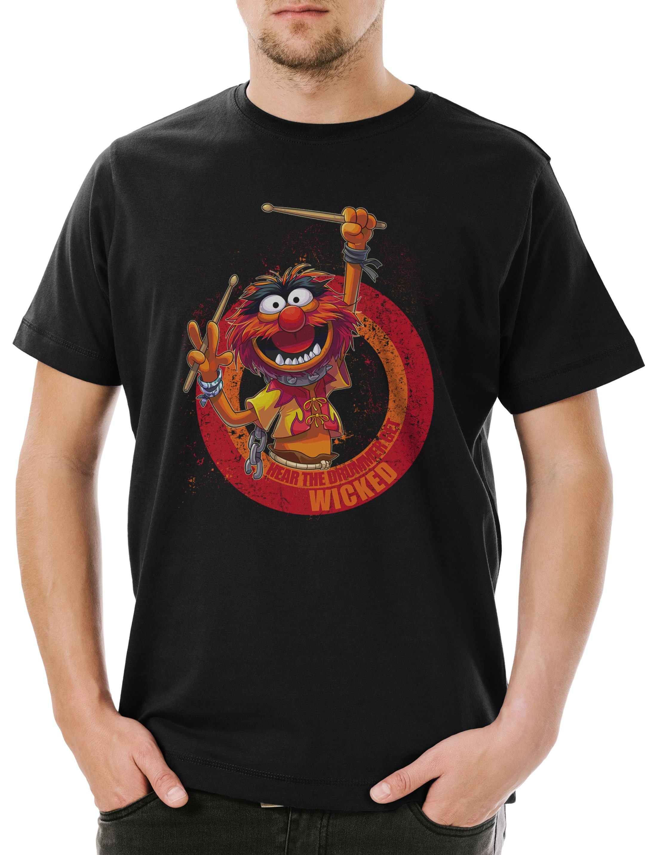 Print-Shirt Wicked Drummer Herren T-Shirt Schlagzeuger Drums Heavy Metal Rock Fun