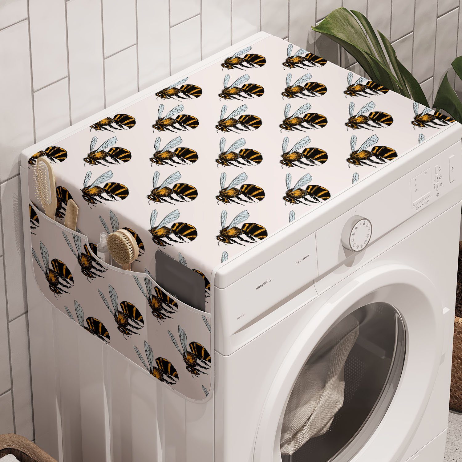 Abakuhaus Badorganizer Anti-Rutsch-Stoffabdeckung für Waschmaschine und Trockner, Entomologie Detaillierte Buzzing Bee