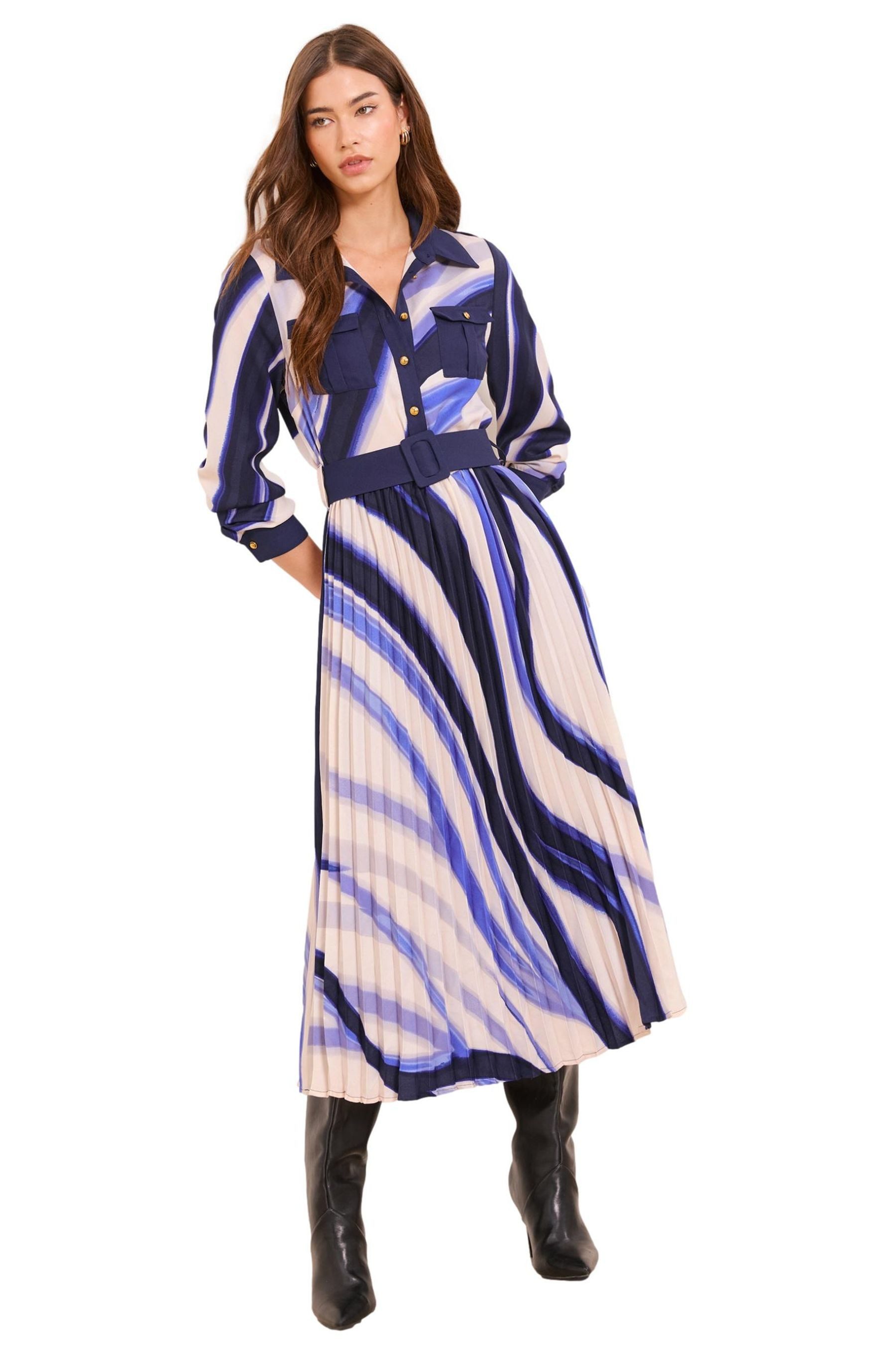 Midikleid Lipsy plissiertes Midi-Hemdblusenkleid mit Print