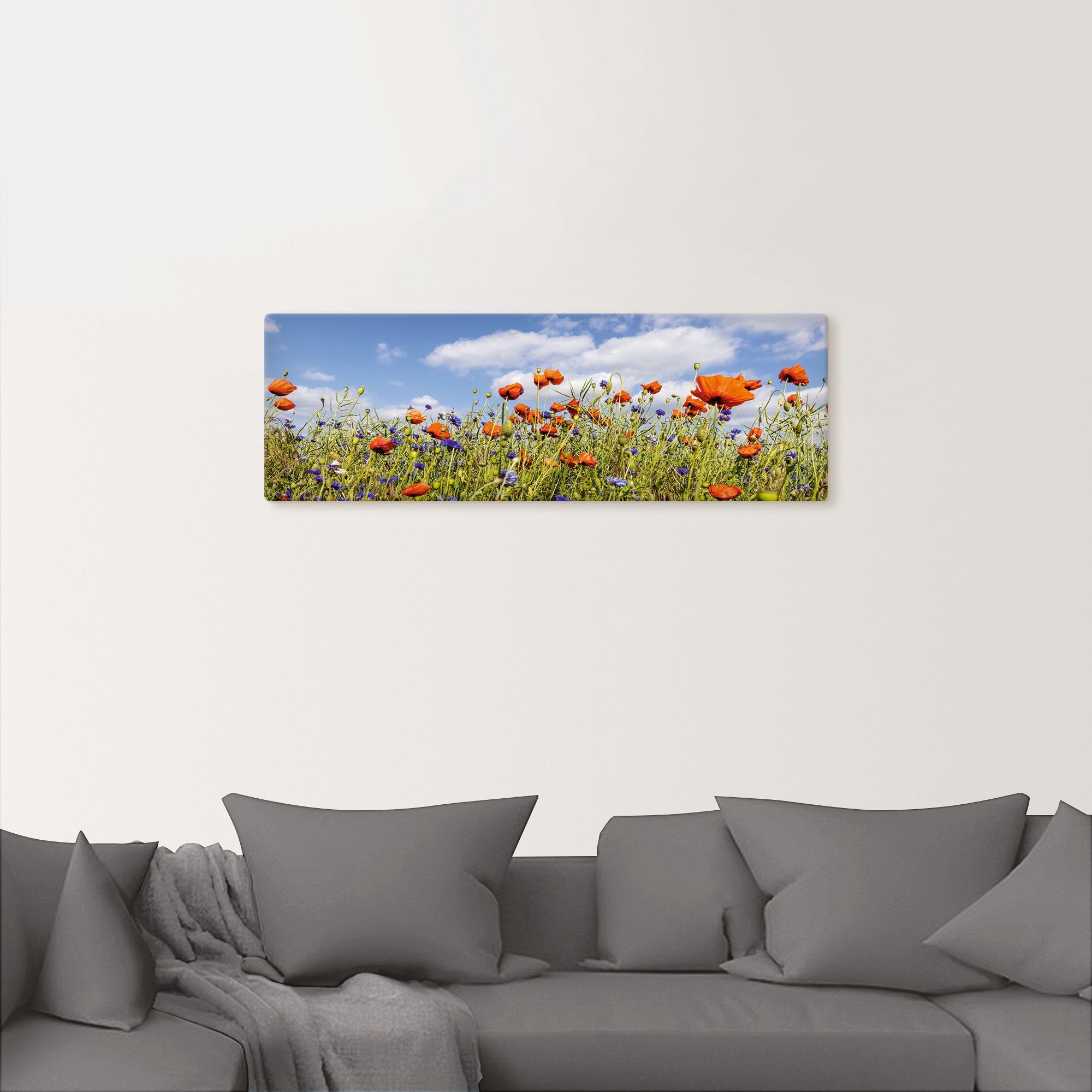 Artland Wandbild Mohnblumenfeld mit (1 Wandaufkleber Alubild, Blumenwiese St), als versch. Leinwandbild, Größen Kornblumen, in Poster oder
