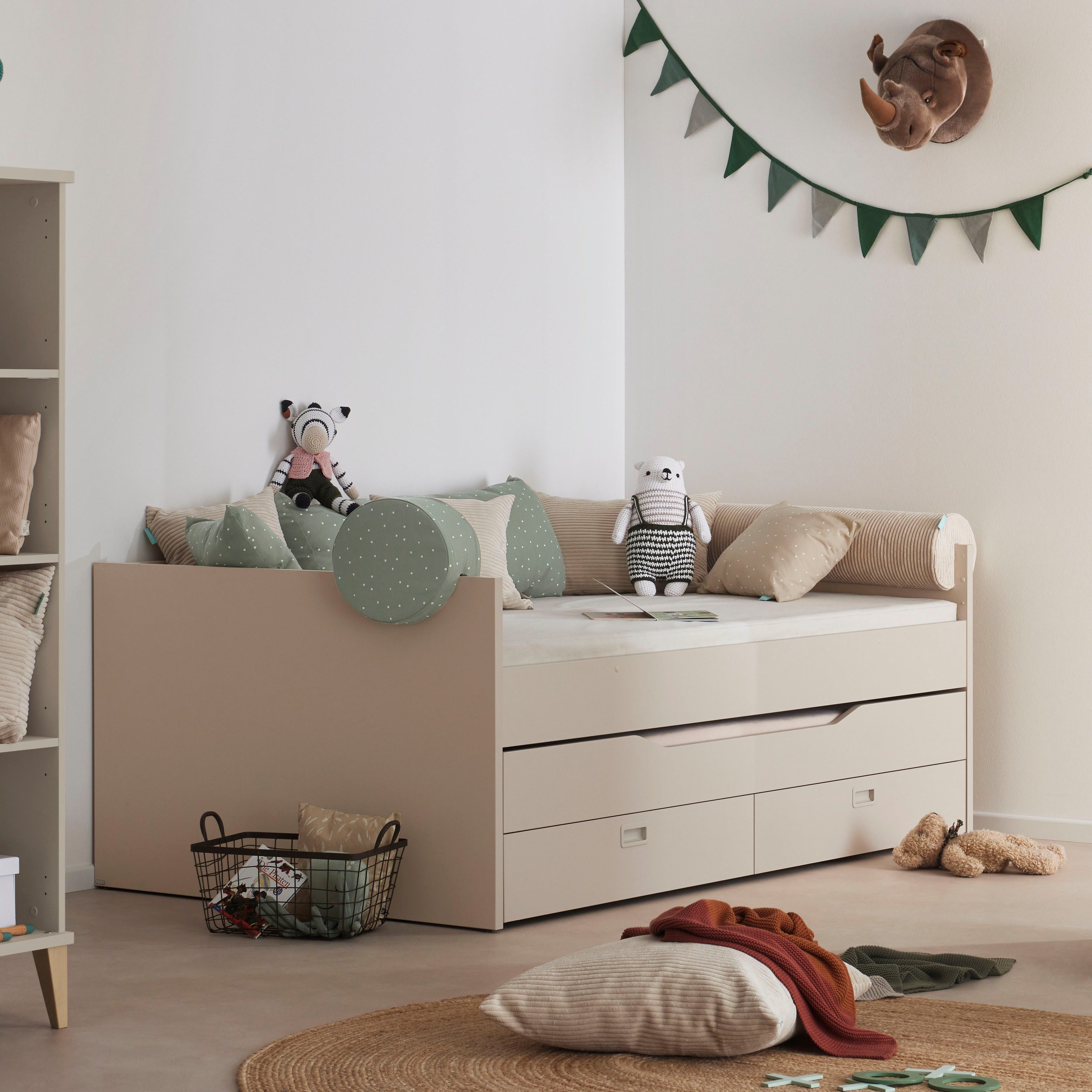 PAIDI Einzelbett TIAGO in verschiedenen Ausführungen, Jugendliege mit Bettkasten (Breite/Länge: 90x200 cm / 120x200 cm), Kojenbett inklusive Ausziehbett in 90x190 cm & 2 Schubladen