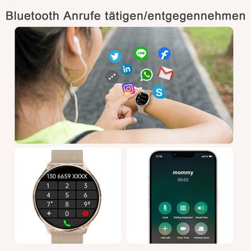 fitonyo Fur Damen (Anrufe tätigen/beantworten), Always ON Display Smartwatch (1.32 Zoll, Android / iOS), Mit 20 Sportarten, Menstruations-/Herzfrequenz-/Schlafüberwachung