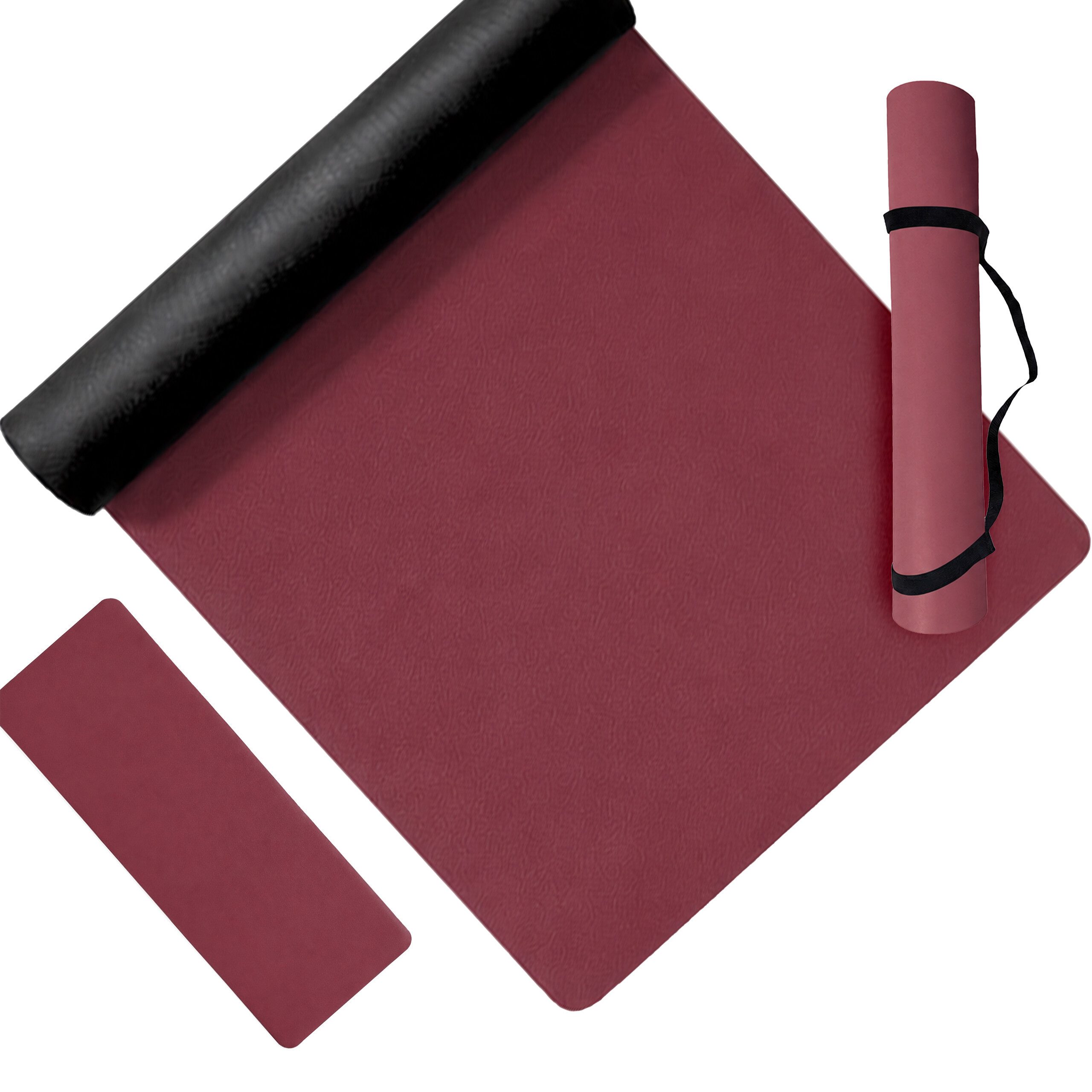 relaxdays Yogamatte mit Tragegurt 5 mm (2-St), Dunkelrot