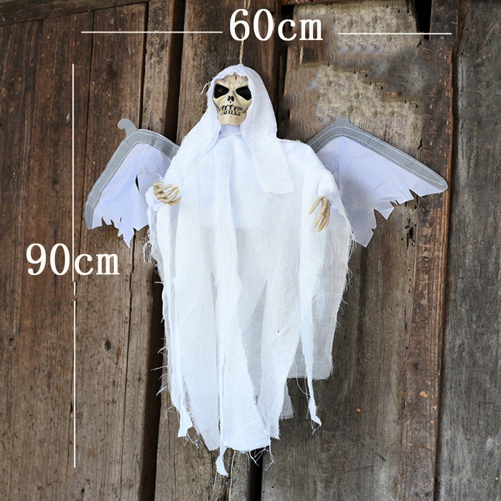 GelldG Hängedekoration Halloween Dekoration mit Hängend Skelett Sound Geist weiß-weiß Licht mit