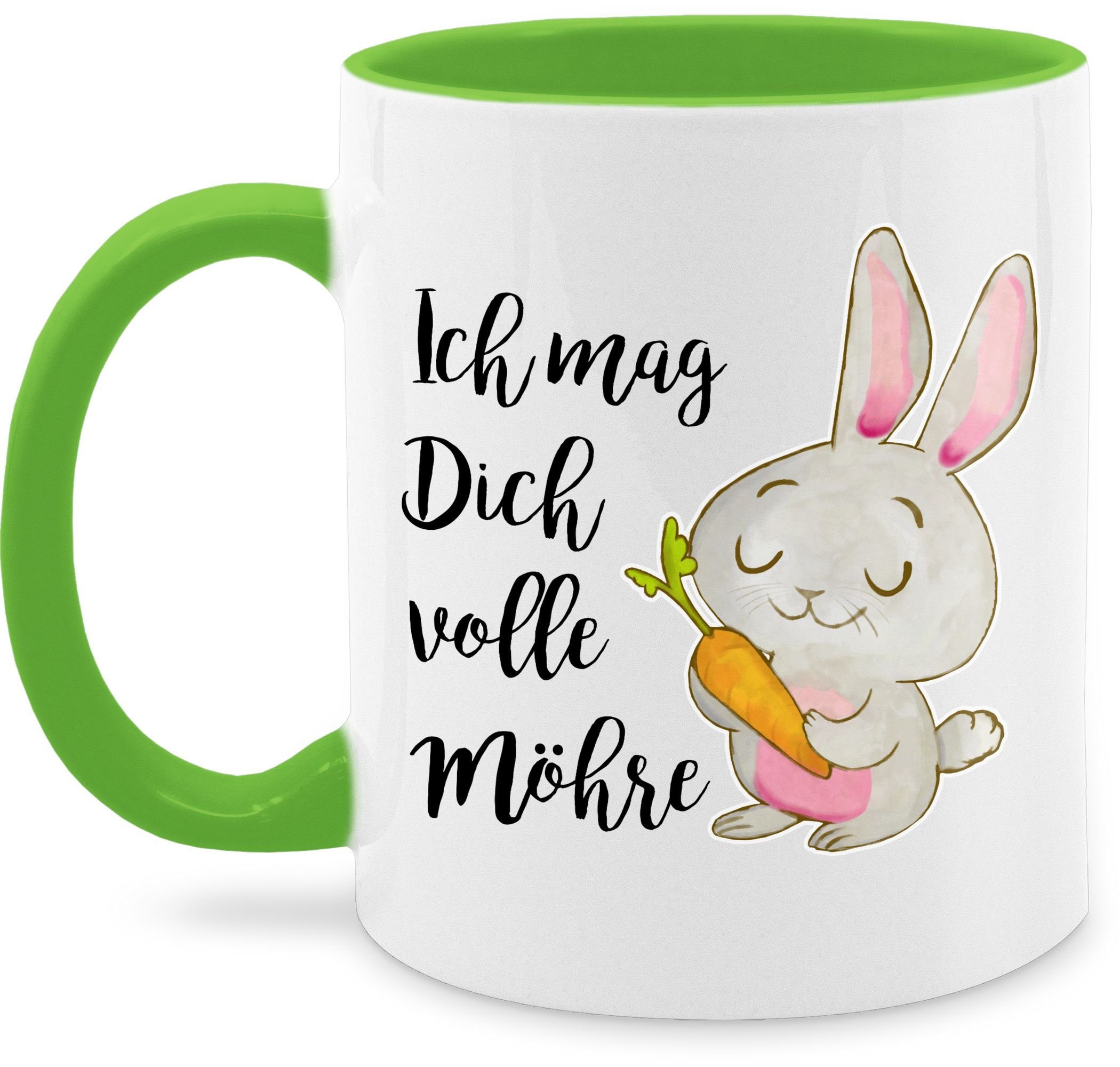 Shirtracer Tasse Ich mag dich volle Möhre Aquarell schwarz, Keramik, Geschenke für Ostern 2 Hellgrün