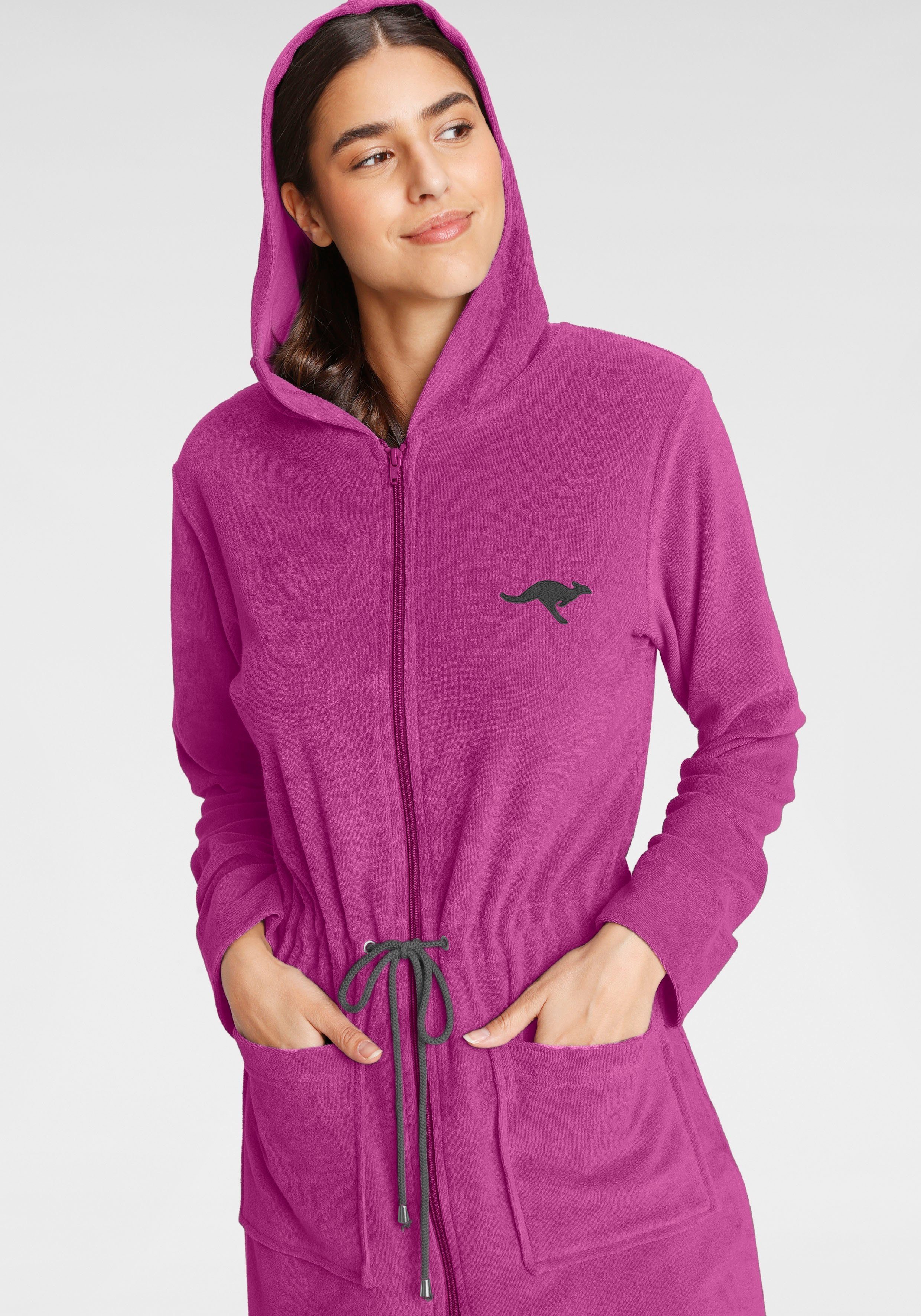 KangaROOS Damenbademantel Kira, ideal für Sauna & Spa, Hotelbademantel, Morgenmantel, Kurzform, Leichtfrottier, Kapuze, Reißverschluss, mit Bindekordel, kurz, Bademäntel für Damen, XS-3XL