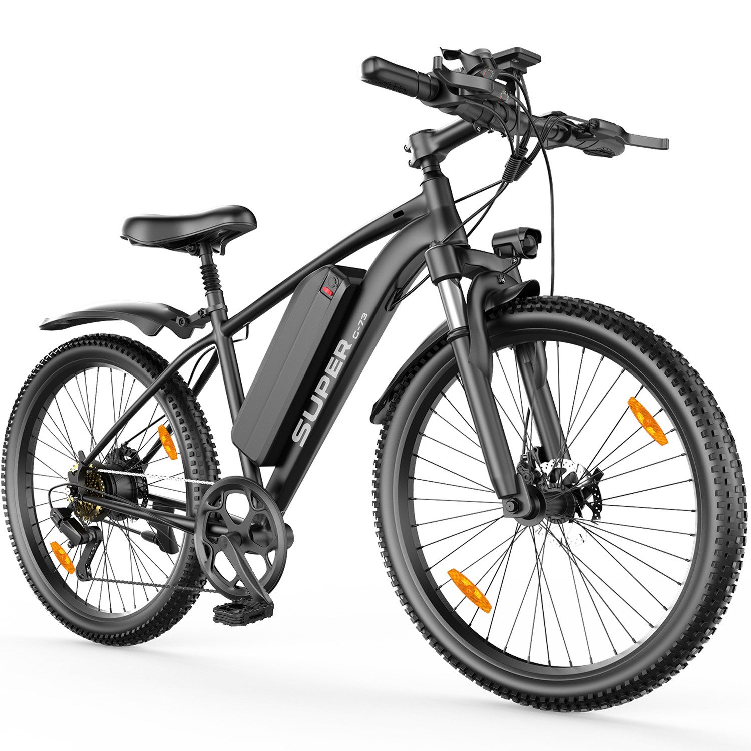 Vankel E-Bike Cityrad Herren Damen E-Mountainbike 26 Zoll 250W 624Wh 80km Shimano 7-Gang, Kettenschaltung, Heckmotor, 624 Wh, (Beleuchtungsset mit Batterieladegerät, Batterieschlüssel, Werkzeug), 25 km/h 160mm Scheibenbremsen LED-Scheinwerfer Federgabel 23 kg