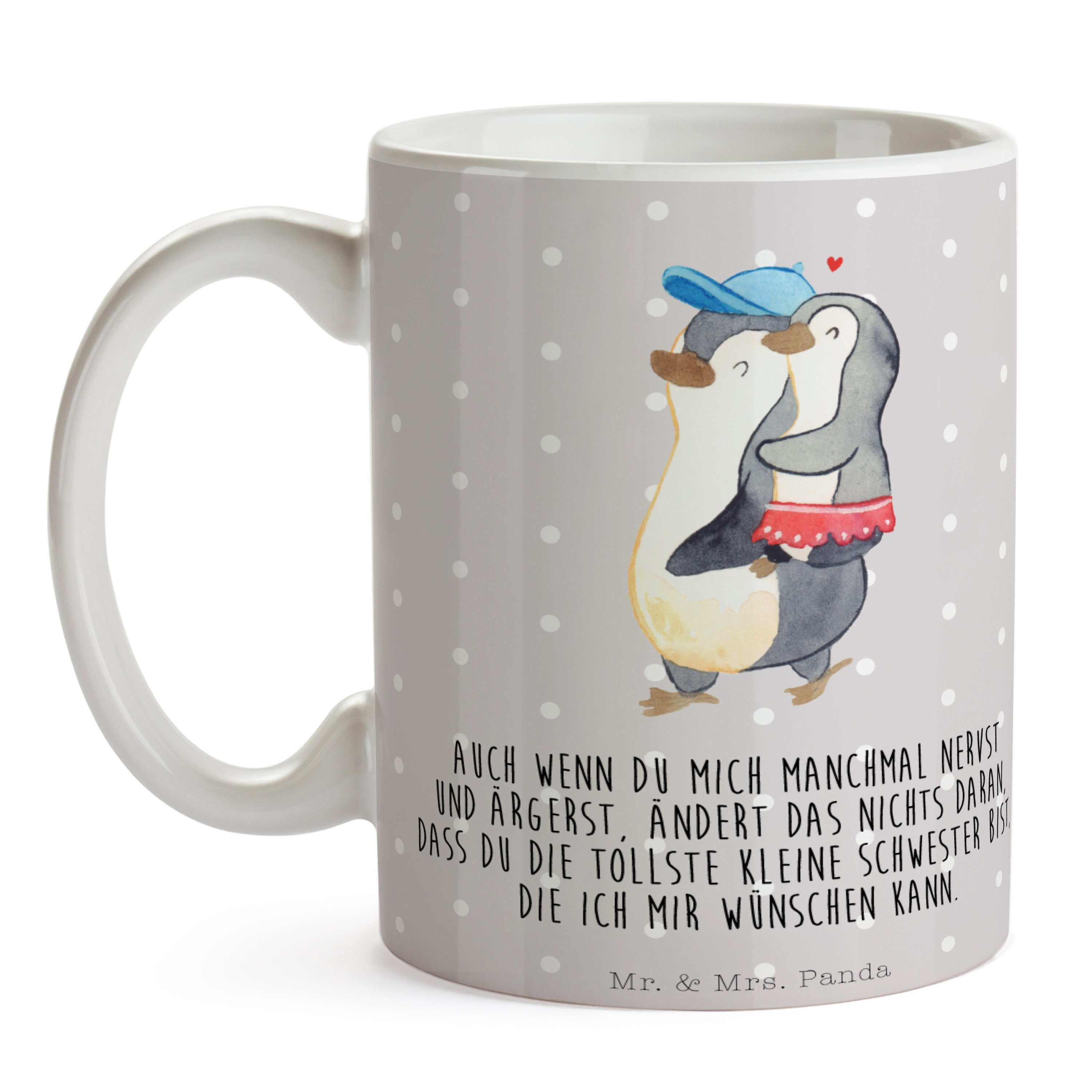 - Pinguin Panda & Geschenk, Kleine Keramik Grau Mrs. - Mr. Keramiktasse, Mam, Tasse Pastell Schwester