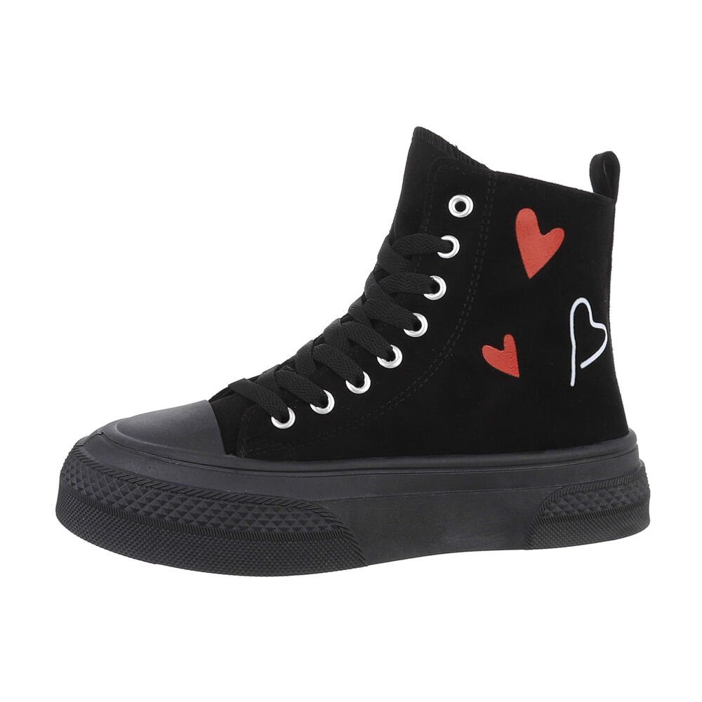 Ital-Design Damen High-Top Freizeit Sneakerboots Keilabsatz/Wedge Sneakers High in Schwarz