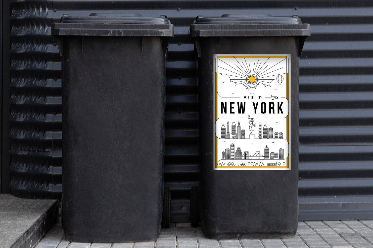 Wandsticker Container, - New Skyline Mülleimer-aufkleber, York Freiheitsstatue Sticker, St), Mülltonne, Abfalbehälter MuchoWow - (1