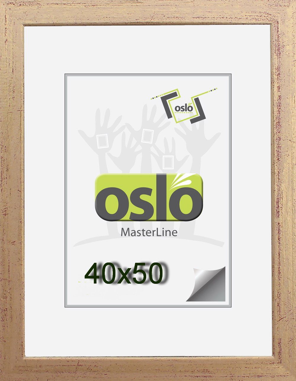 Oslo MasterLine Einzelrahmen Bilderrahmen 40 x 50 cm Holz massiv FSC Echtglas Hoch- und Querformat, Portraitrahmen gold