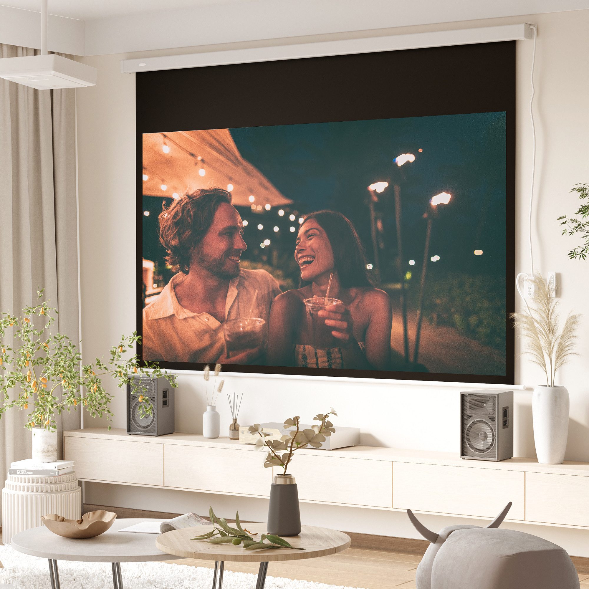 HOMCOM Leinwand mit Fernbedienung, für Wand- und Deckenmontage, für Heimkino, Büro